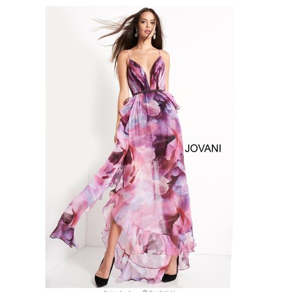 JOVANI NWT Floral Plunging Neckline Chiffon Dress, Size 8 - Picture 5 of 15